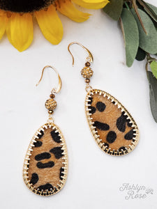 Teardrop Earrings with Gold Border, Leopard
