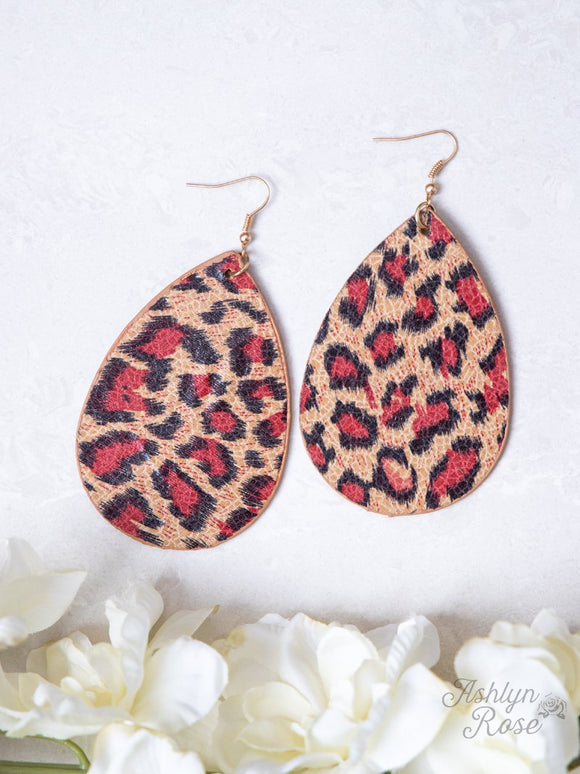 Made by Nature, Designed For you Leopard Earrings, Red