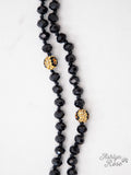 Curious Crystals, 60" Double Wrap Beaded Necklace in Black 8MM
