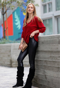 Brushed Waffle Knit V Neck