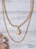 CHEERS TO FOREVER IRIDESCENT STONE PENDANT PASTEL PINK LAYERED NECKLACE
