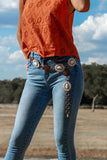 Forever Chasing Cowboys Copper Cream Floral Concho Link Belt