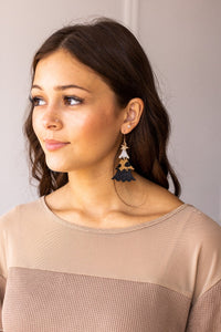 Leopard and Glitter Tiered Christmas Tree Earrings