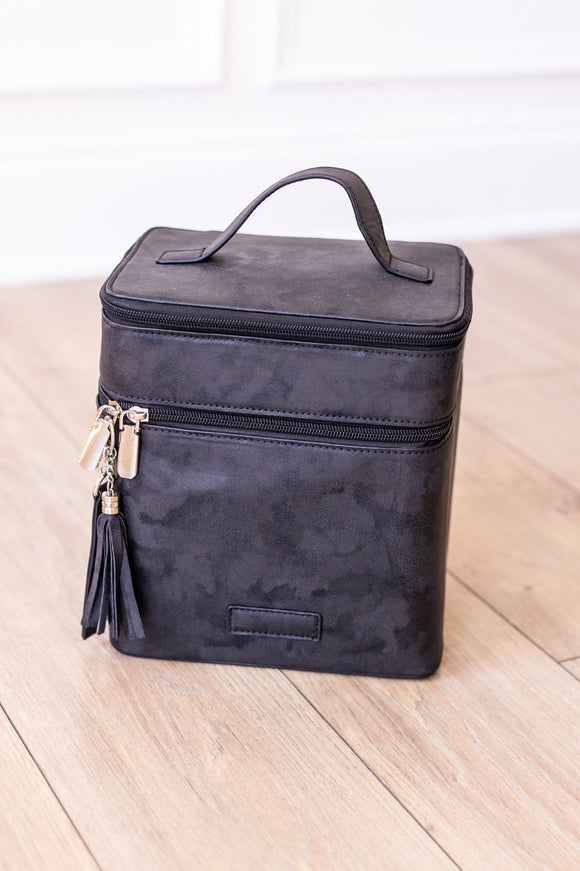 Roseate Opulence: The Black Leather Duo Vanity Case – A Luxurious Marvel of Elegance
