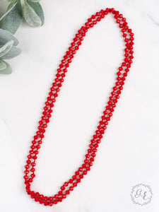 The Essential 60" Double Wrap Beaded Necklace, True Red 8MM