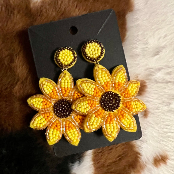 Beaded Sunflower Earrings HH