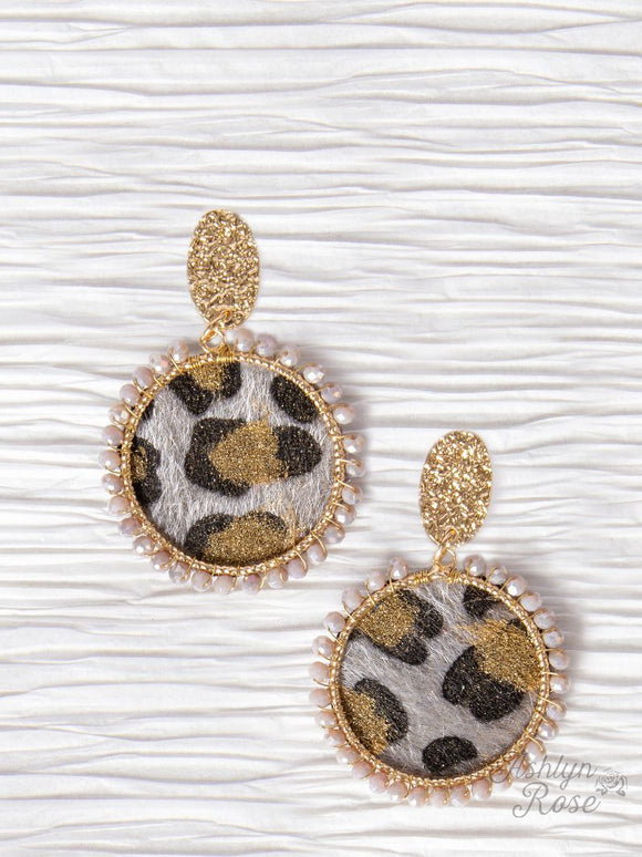 Leopard Mirror On The Wall Circle Earrings, Grey