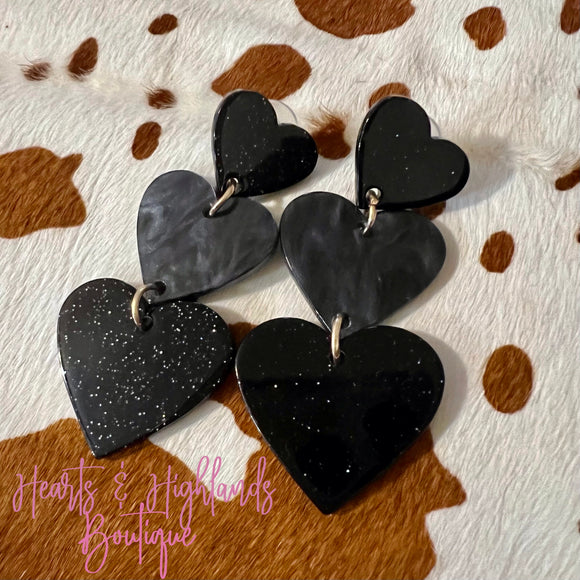 Black Sparkle Heart Earrings